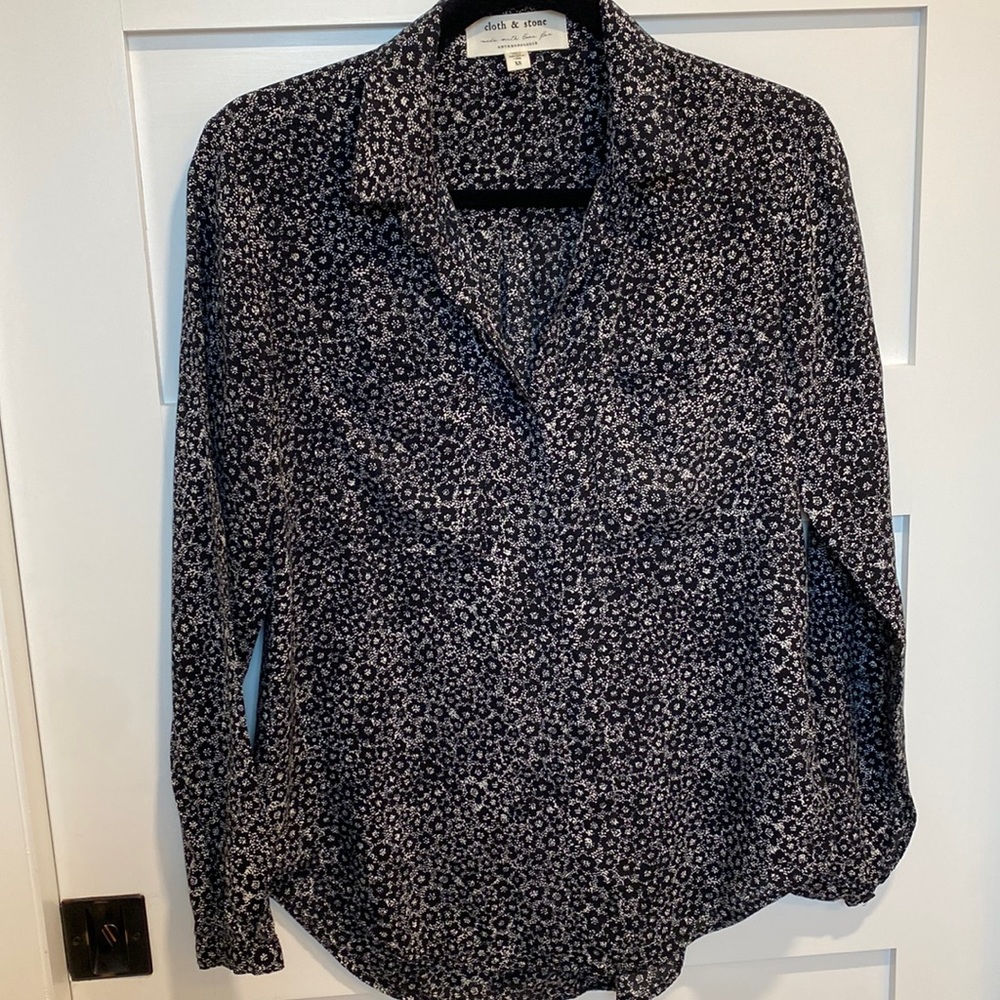 Cloth & Stone for Anthropologie Black and White Print Blouse